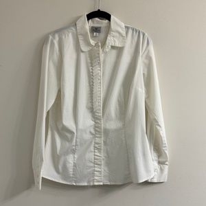 Worthington White Ruffle Detail Button Down Shirt